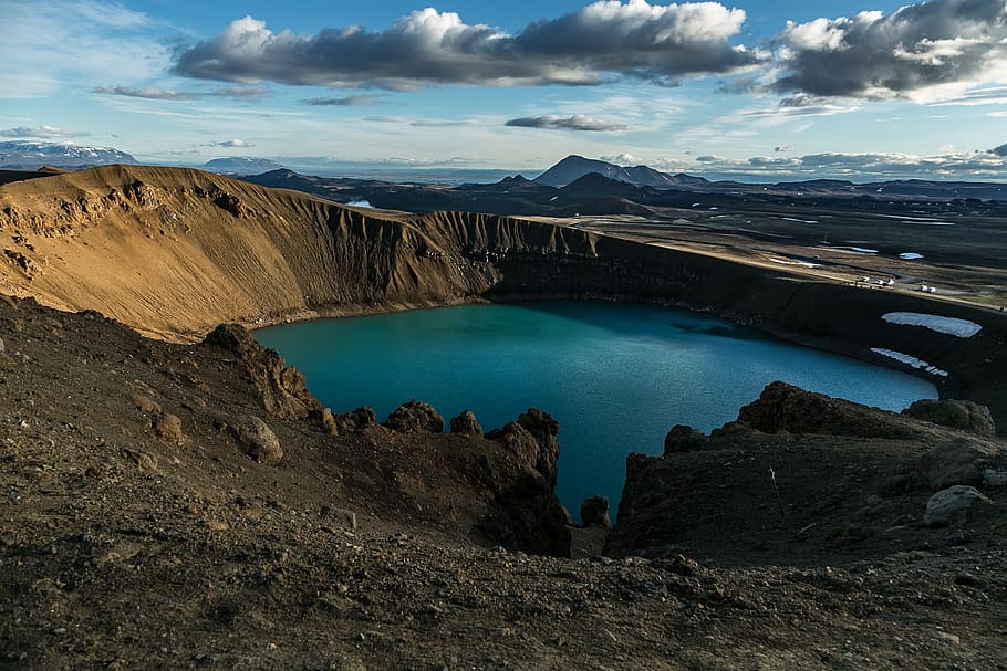 Aerial Photo of Lake, clouds, crater, daylight, environment, ice HD wallpaper
