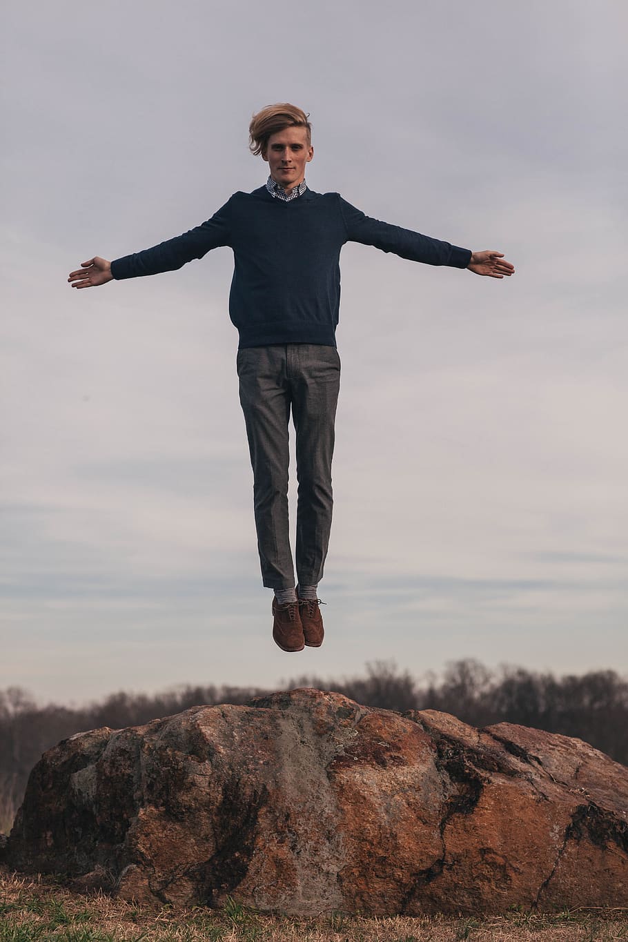 jump, levitate, man, model, rock, one person, full length, young men HD wallpaper