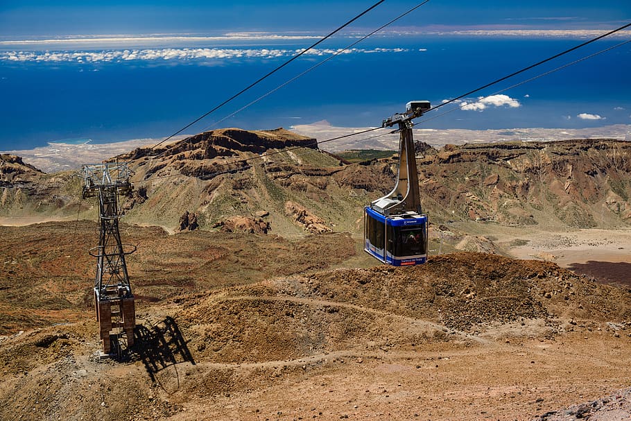 blue cable car, volcano, tenerife, teide, environment, scenics - nature, HD wallpaper