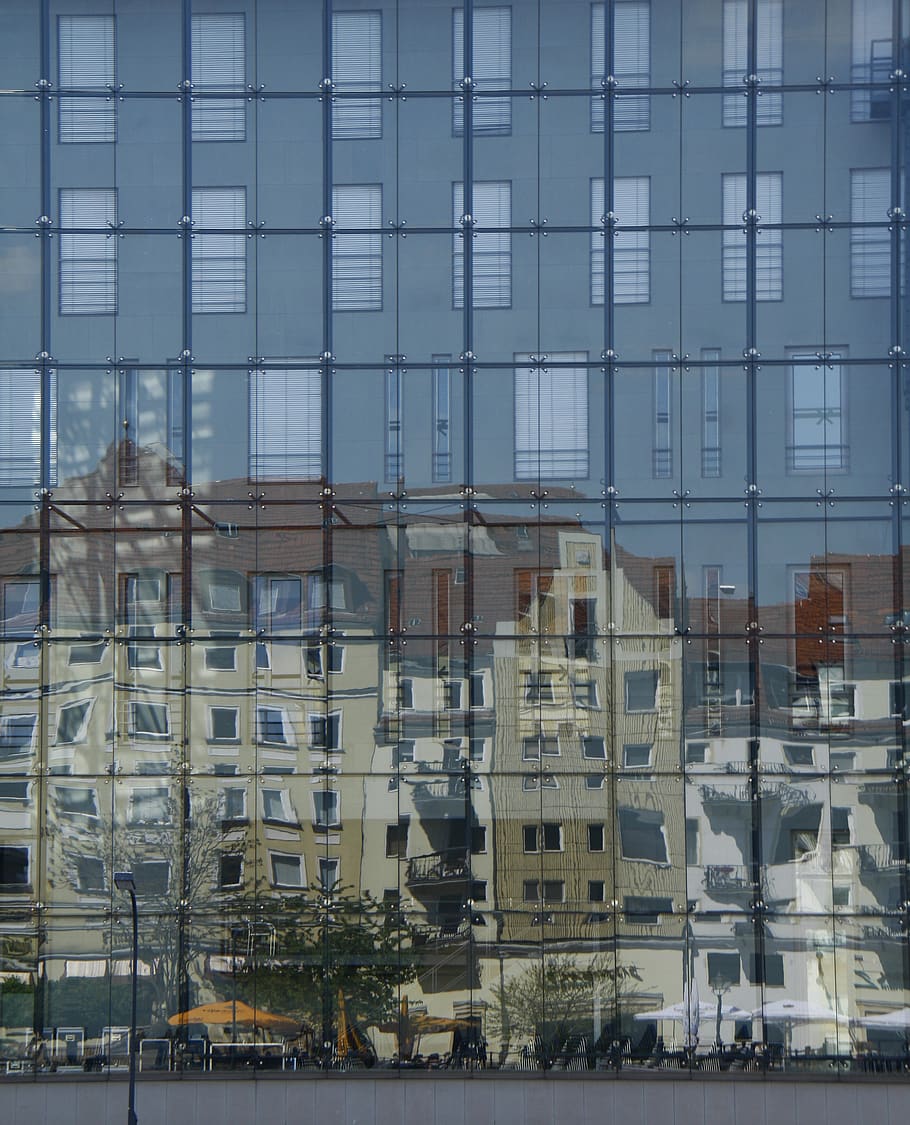 berlin, germany, mirror, reflexion, glass, new, old, buildings HD wallpaper