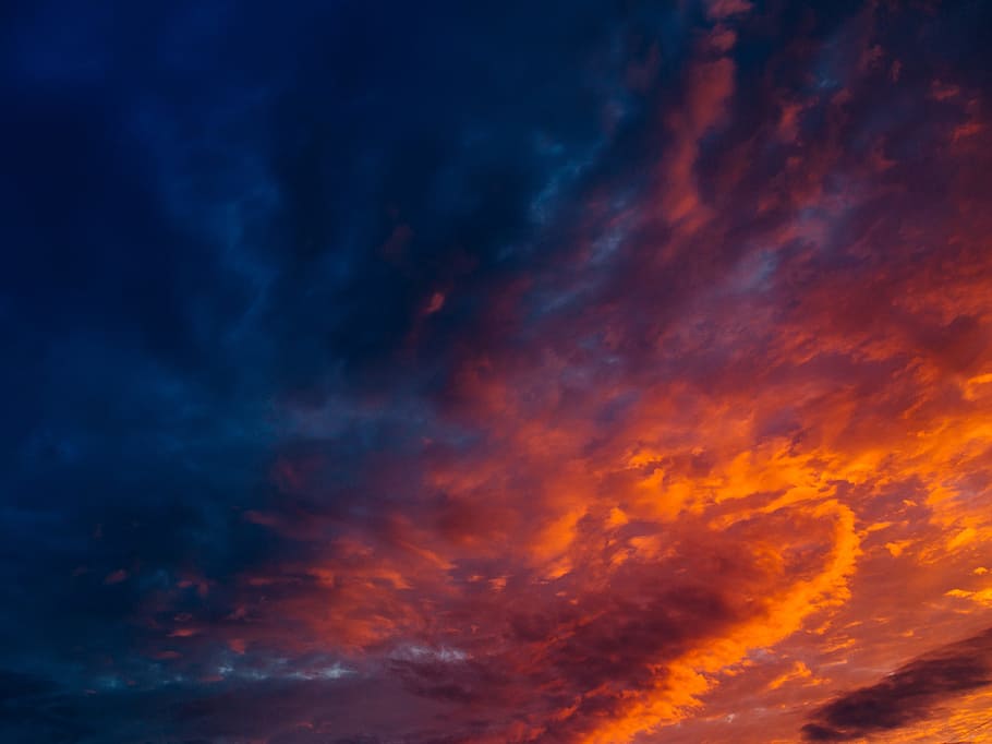 sunset, sky, orange, dusk, clouds, cloudy, night, evening, nature HD wallpaper