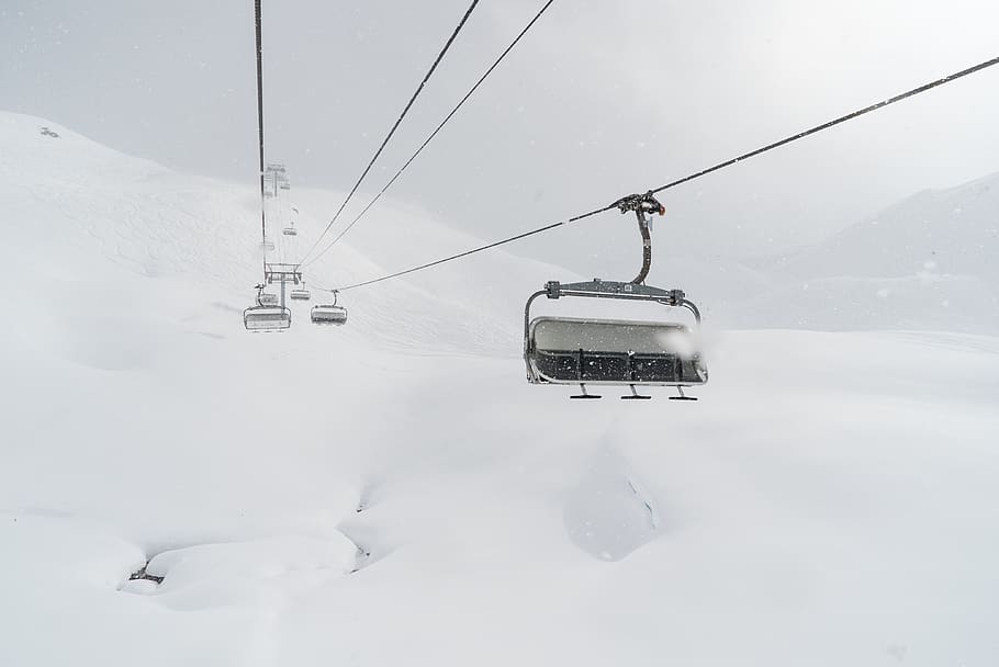 black cable car during winter season, nature, blizzard, snow