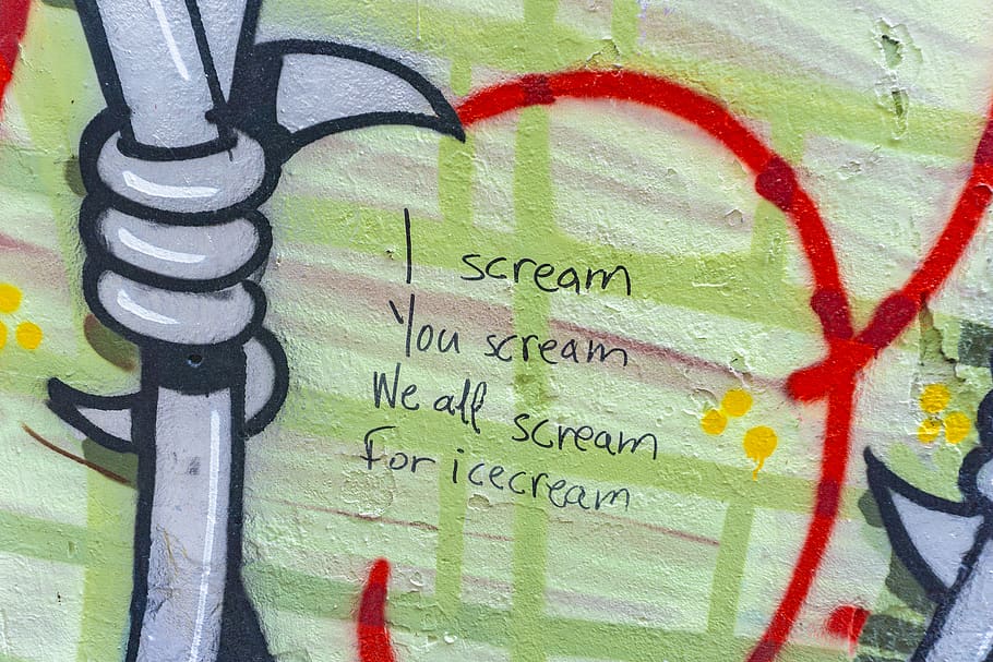 art, text, wall, graffiti, hand written, funny, ice cream, scream HD wallpaper