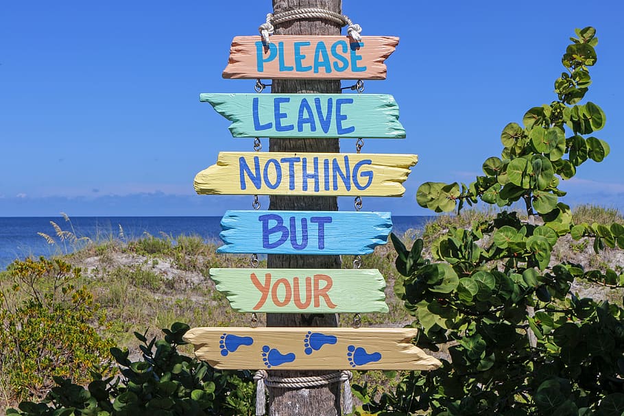Pink Teal Yellow Multi Color Please Leave Nothing but Your Feet Road Signage HD wallpaper