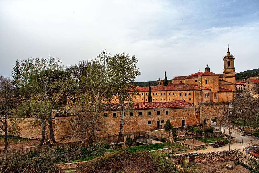 monastery, landscape, rural, monument, building exterior, tree HD wallpaper