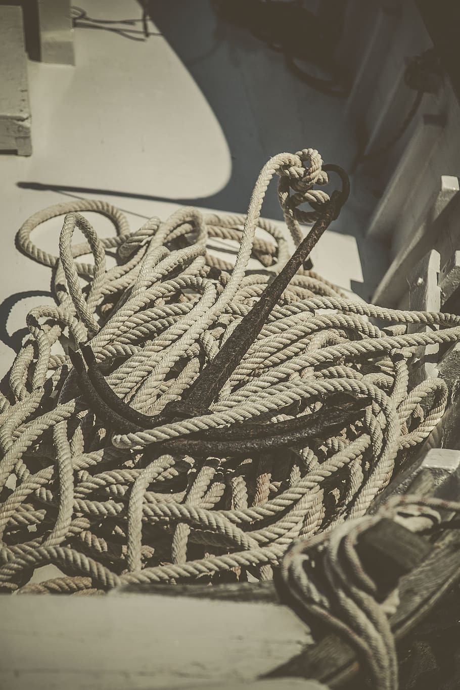 black anchor, no people, rope, close-up, indoors, strength, pattern HD wallpaper