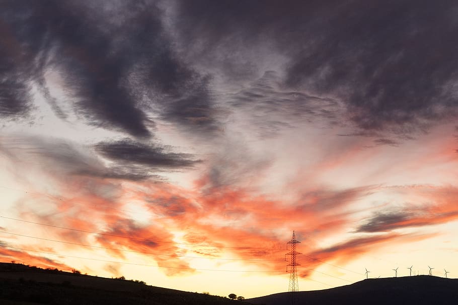 sunset, clouds, field, landscape, sky, nature, rural, beautiful HD wallpaper