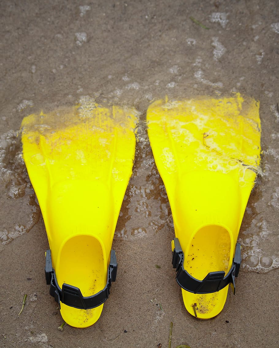 beach, flipper, wave, water, yellow, no people, day, outdoors HD wallpaper