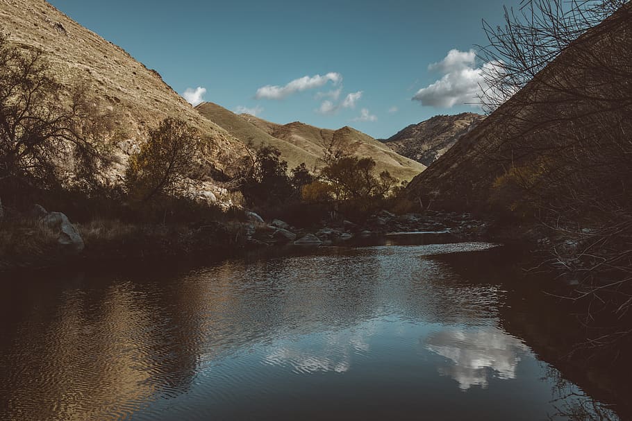 Body of Water Beside Mountain, clouds, daylight, environment HD wallpaper