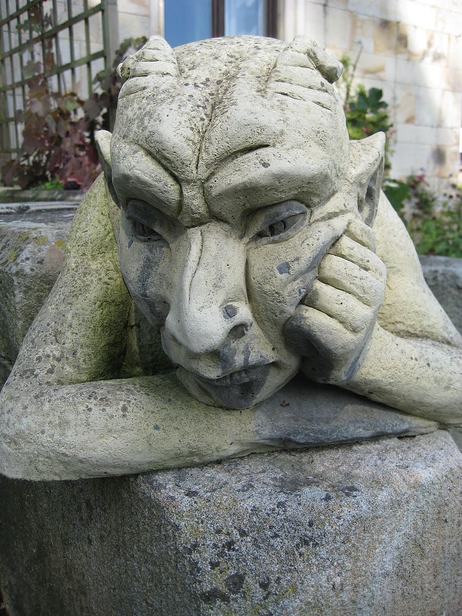 stone figure, fash, devil, sculpture, mystical, thoughtful HD wallpaper