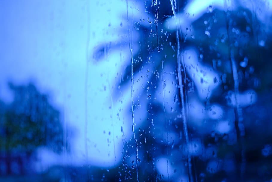 background, rain, blue, mood, wet, water, raindrop, weather, HD wallpaper