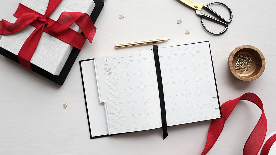 white organizer, paper, pen, ribbon - sewing item, gift, book HD wallpaper