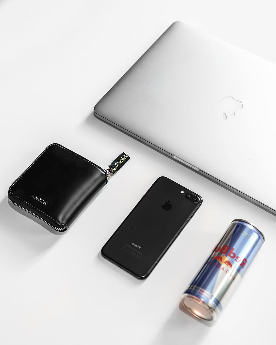 minimal, wallet, phone, redbull, laptop, macbook, computer, HD wallpaper