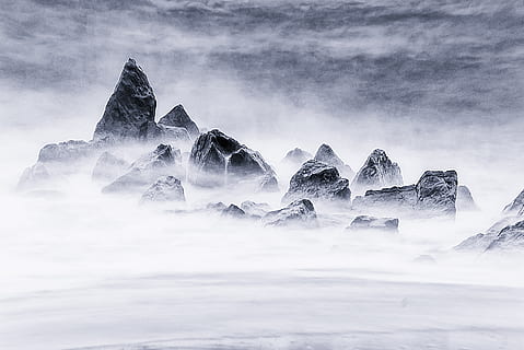 ocean waves, nature, weather, outdoors, mountain, mountain range HD wallpaper