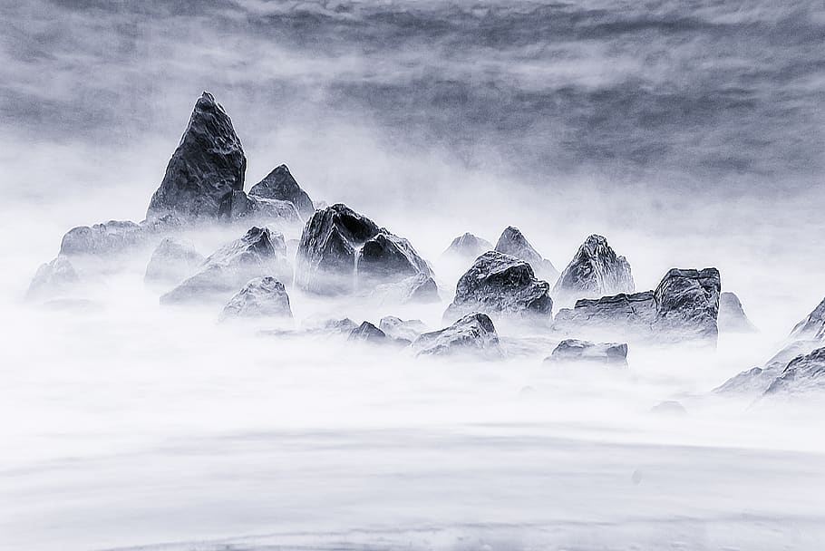 ocean waves, nature, weather, outdoors, mountain, mountain range HD wallpaper