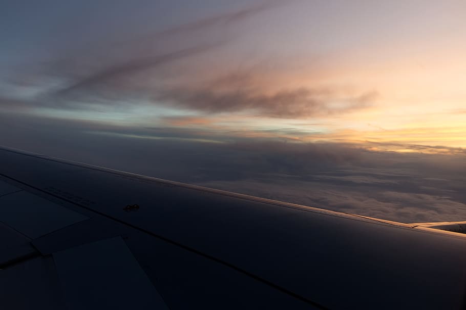 plane, wing, sunset, light, cloud - sky, air vehicle, airplane HD wallpaper