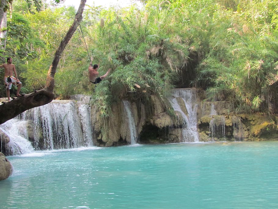 laos, louangphabang, paradise, river, southeastasia, waterfall, HD wallpaper