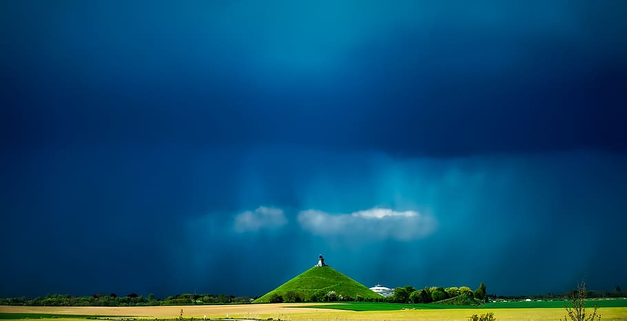 Green Hill Under Blue Sky, field, grass, landscape, meadow, nature HD wallpaper