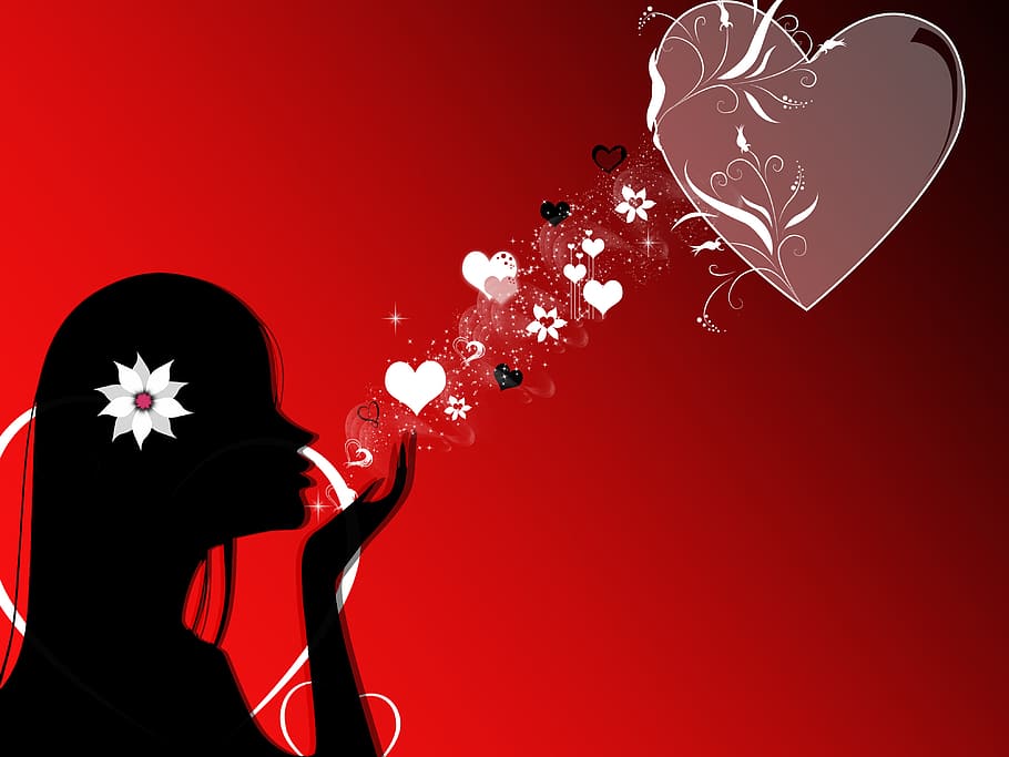 love, heart, shape, red, background, illustration, modern, girl HD wallpaper