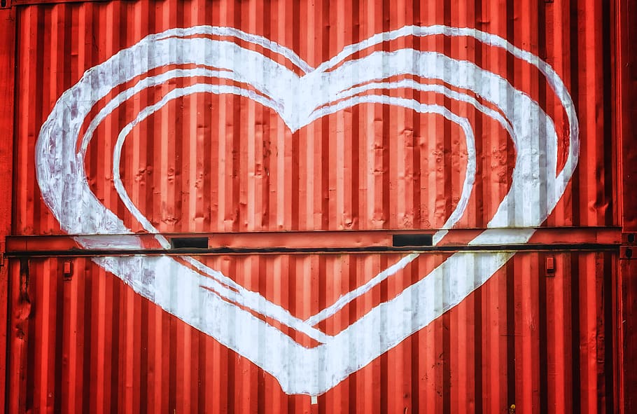 Two Red Intermodal Containers With Heart Painted, background HD wallpaper