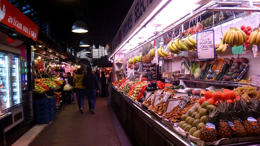 barcelona, spain, mercado de la boqueria, food market, bananas