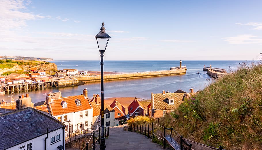 whitby, north yorkshire, england, 199 steps, harbour entrance