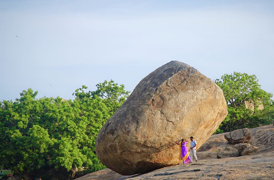 india, chennai, rock, tree, rock - object, plant, solid, one person HD wallpaper