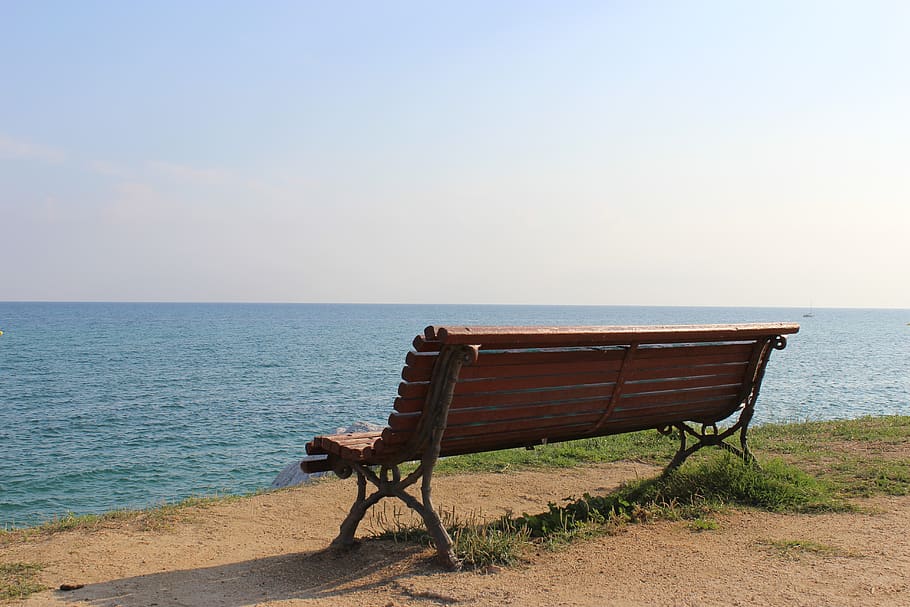 bench, beach, sea, ocean, water, sky, summer, landscape, sun HD wallpaper