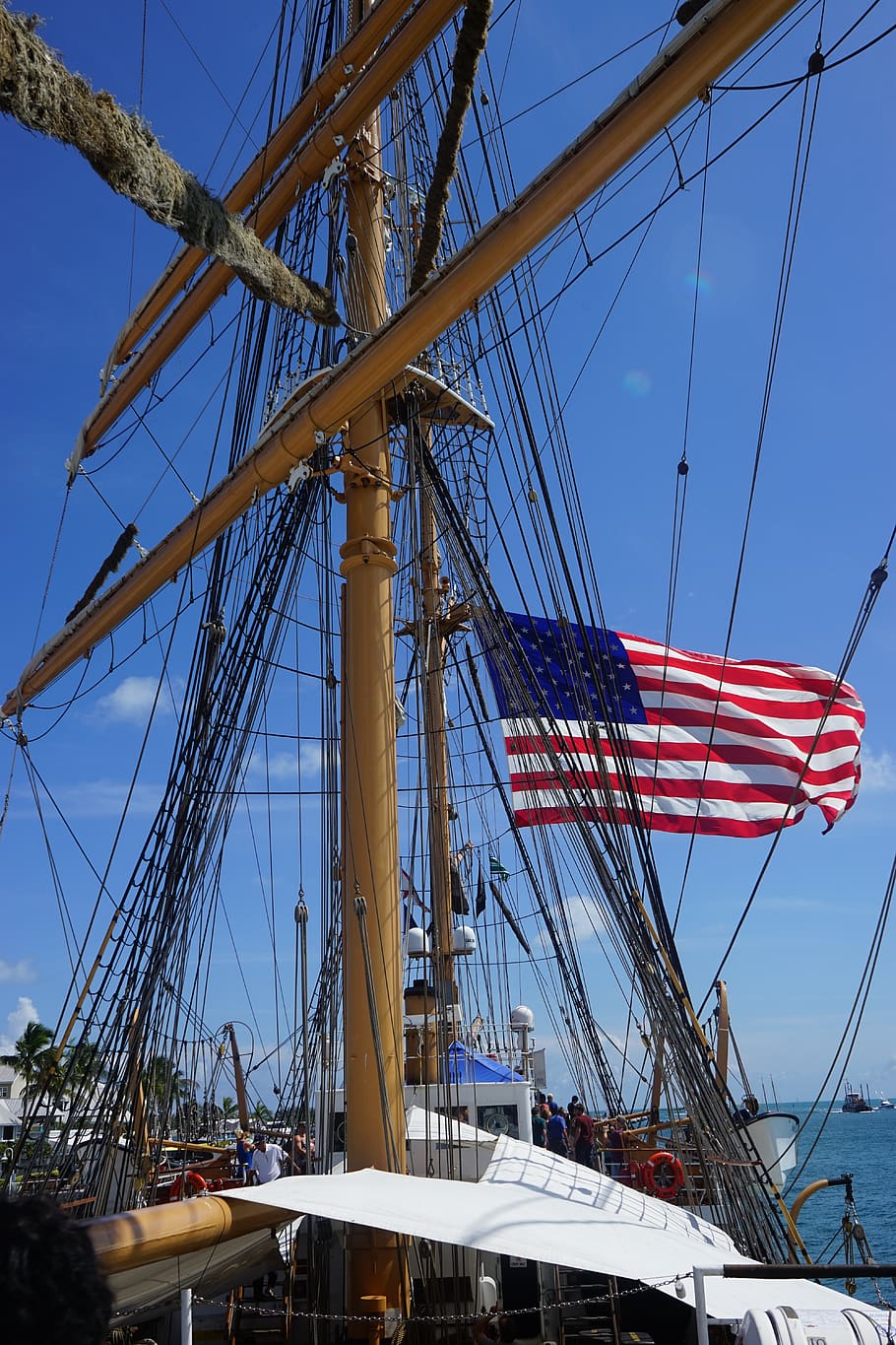 ship, sail, flag, ocean, water, boat, sea, vessel, nautical HD wallpaper