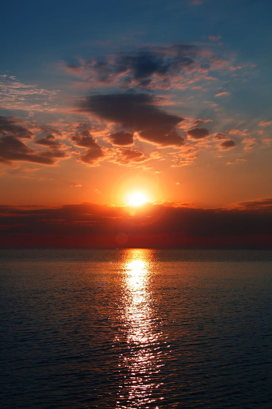 Calm Blue Sea During Golden Hour, android wallpaper, beach, clouds, HD wallpaper