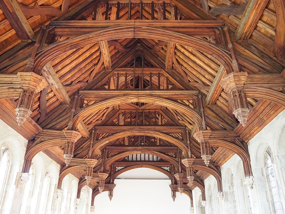 architecture, building, arched, vault ceiling, wood, great hall HD wallpaper
