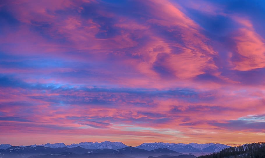 Snow Cap Mountain Under Nimbus Clouds, backlit, blue, cloudscape HD wallpaper