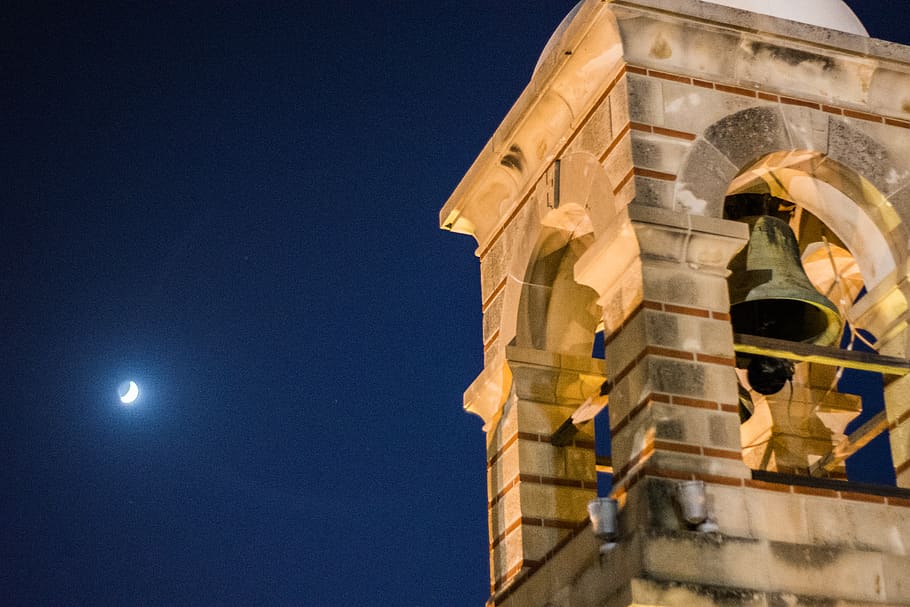 moon, structure, church, sky, night, architecture, summer, bells HD wallpaper