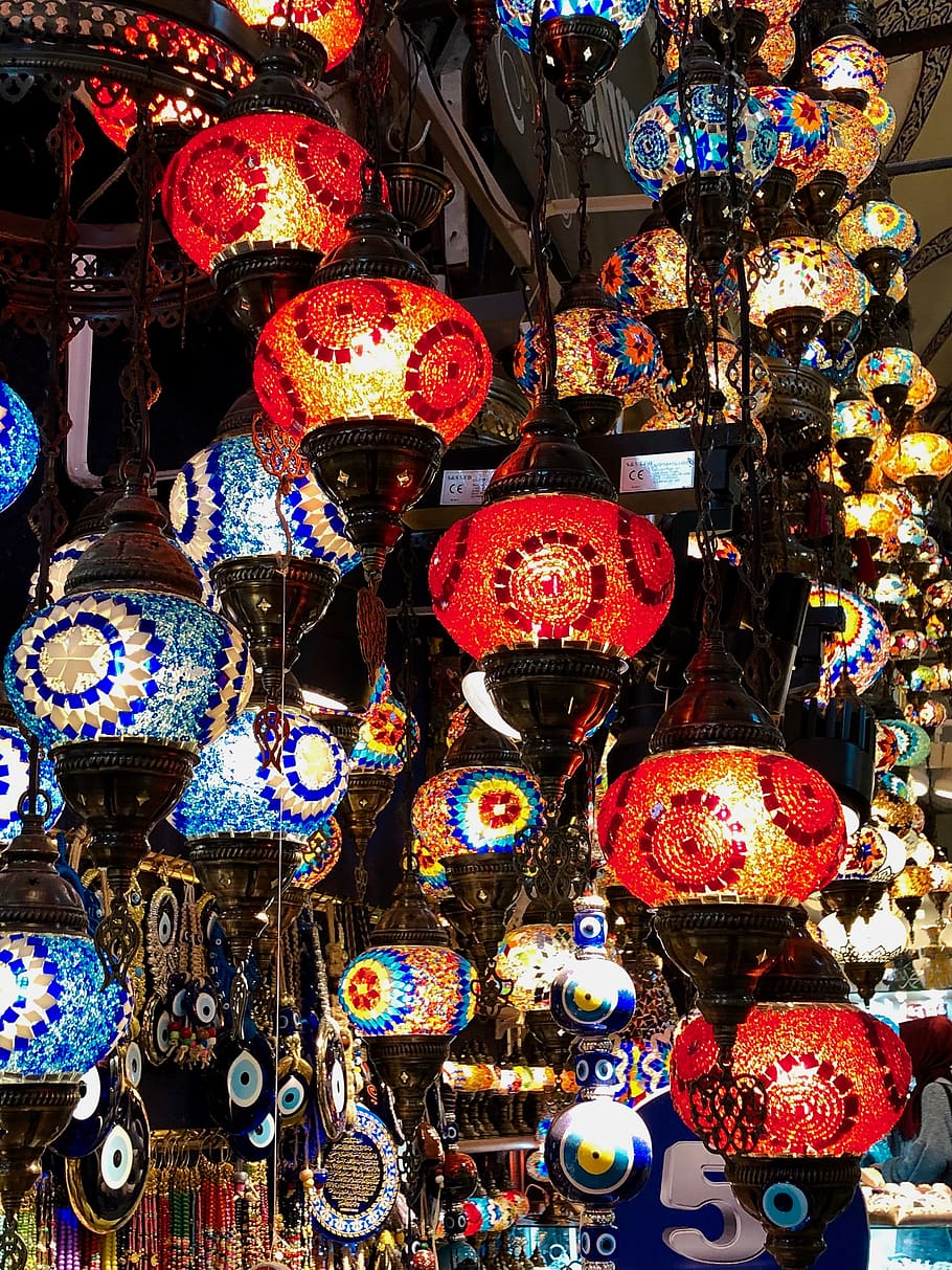 lamp, market, bazaar, shop, light, lampshade, grandbazar, turkey, HD wallpaper