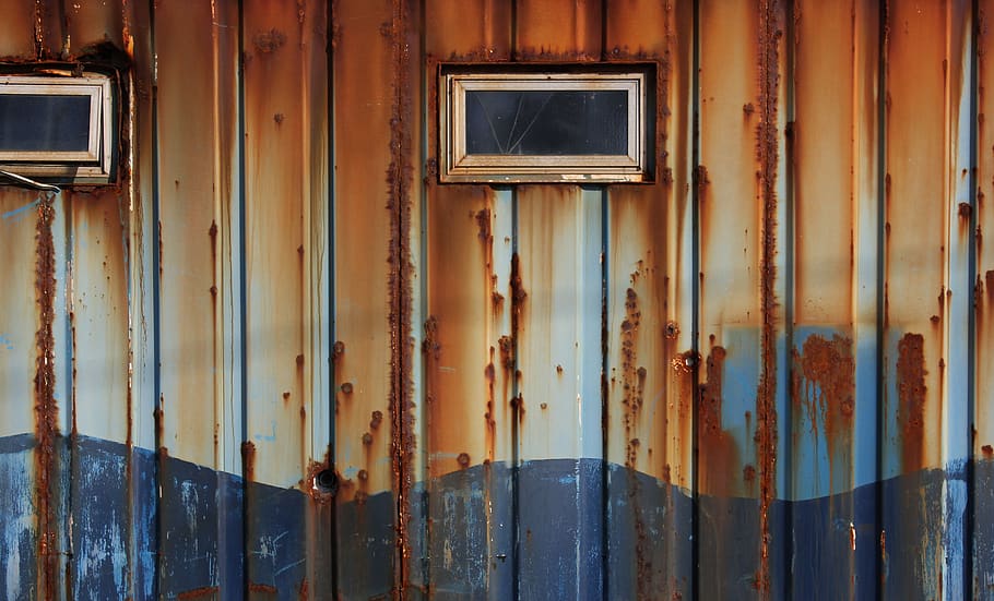 metal wall with closed glass window, rust, doolin, ireland, electronics
