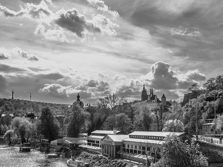 prague, czechia, clouds, castle, city, old, heaven, moments HD wallpaper
