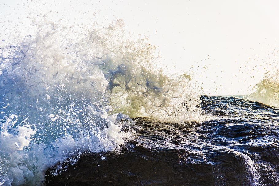 sea, rocks, beach, ocean, water, particles, lifeguard, shower HD wallpaper