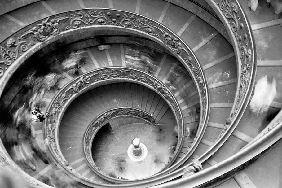 spiral, staircase, italy, handrail, banister, coil, 90's, roma, HD wallpaper