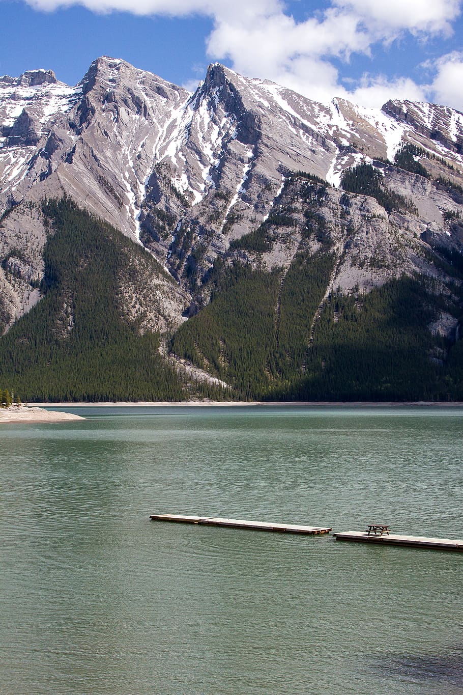 canada, banff, picnic table, dock, trees, neature, play outside HD wallpaper