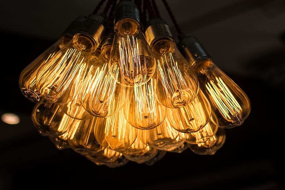 lighted yellow bulbs, illuminated, electricity, indoors, glowing HD wallpaper