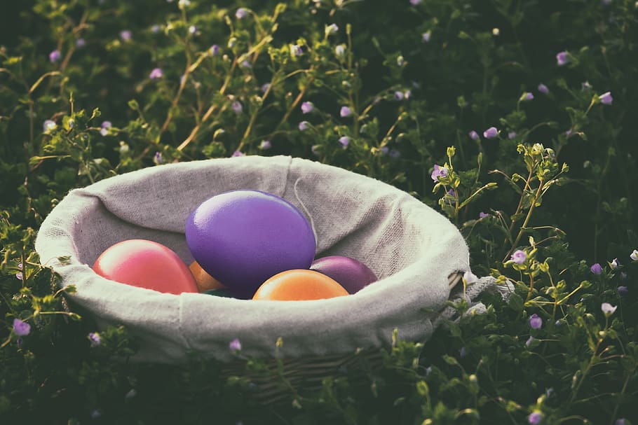 easter, easter eggs, colorful eggs, colored, basket, easter theme HD wallpaper