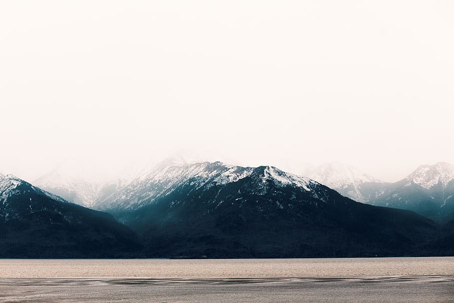 mountain, range, plain, nature, landscape, high, snow, hazy HD wallpaper