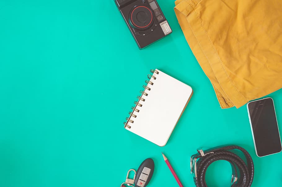 smartphone, notebook, mobile phone, electronics, flatlay, high angle view HD wallpaper