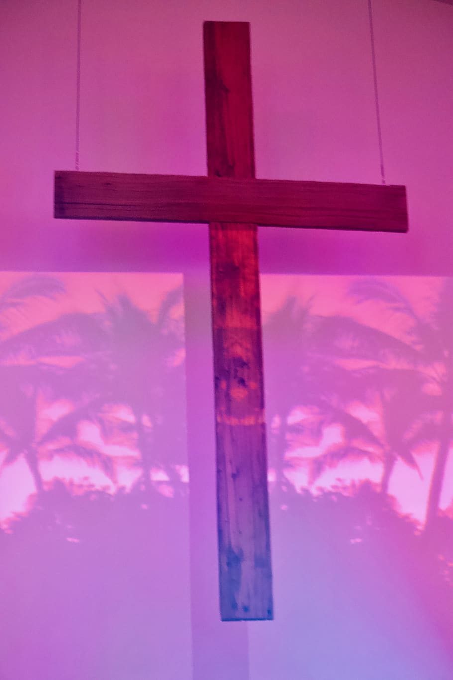 united states, yuma, palm trees, church, altar, projector, cross, HD wallpaper