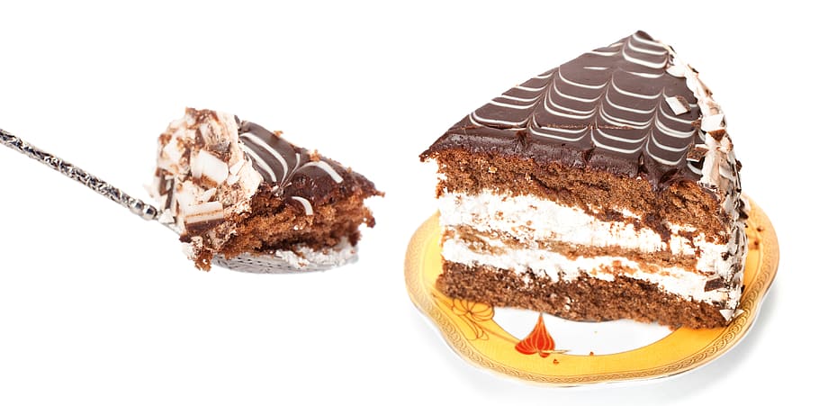 cake, pie, cream, icing, dessert, plate, white, snack, chocolate HD wallpaper