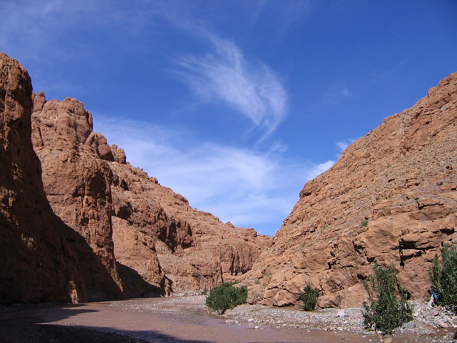 morocco, rivers, savage, rock, bigwall, gorge, trees, solitude, HD wallpaper