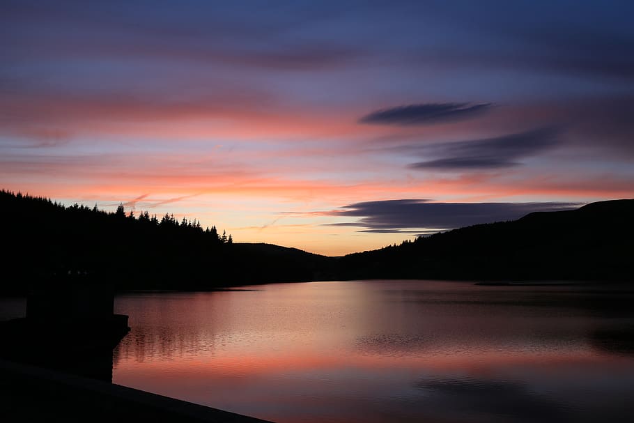 silhouette photo of body of water near trees, sunset, sky, nature, HD wallpaper