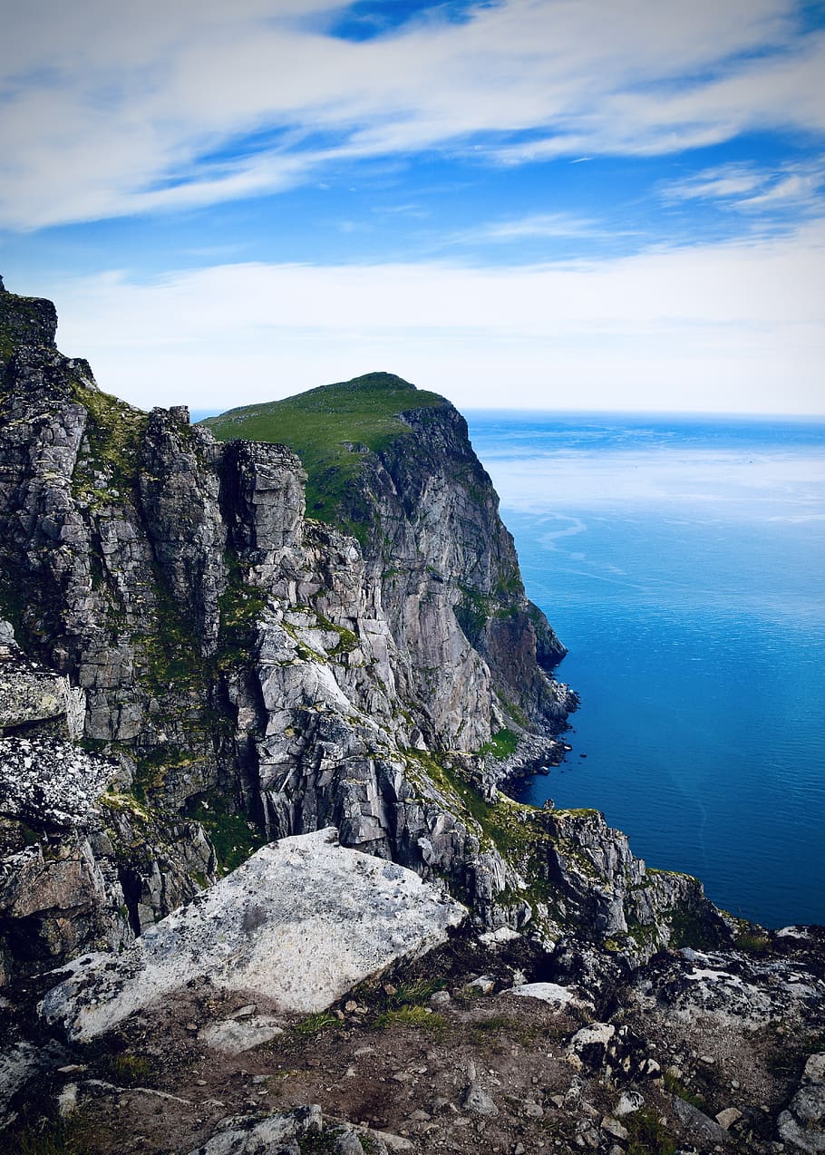 cliff, sea, clouds, norway, sky, water, ocean, vacations, nature HD wallpaper