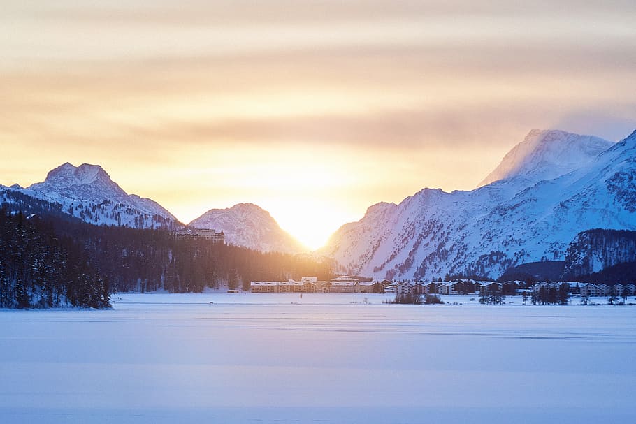 Mountain Range Near Snowfield, clouds, cold, dawn, daylight, early morning HD wallpaper