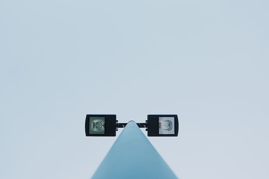 low angle view of two-light post, triangle, sky, clean, architectural HD wallpaper